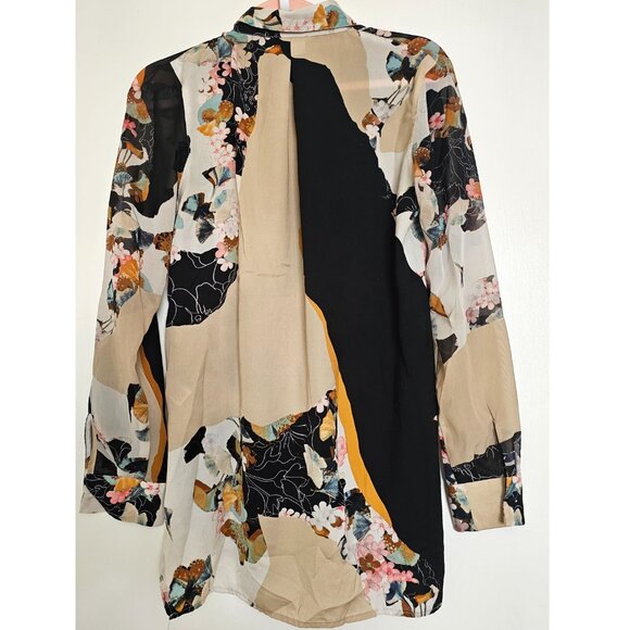 3.1 Phillip Lim Long Sleeve High Low Button Up Shirt, S/P, Tan & Black - Picture 3 of 10